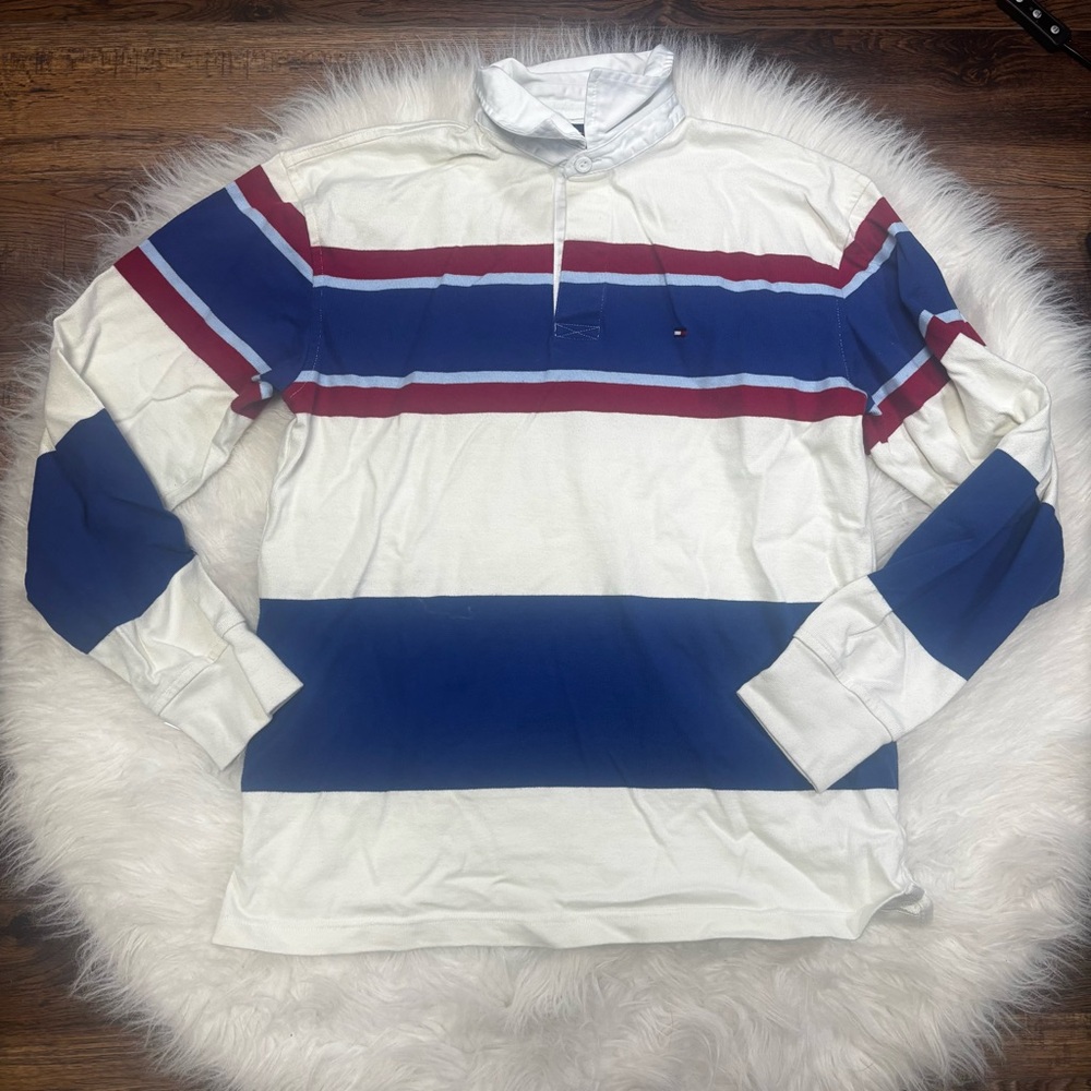 Tommy Hilfiger Y2K Striped Rugby Jersey Polo size Medium Men’s